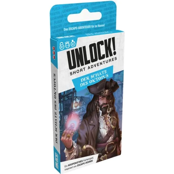 Space Cowboys, Unlock! Short Adventures – Der Schatz des Oktopus, Familienspiel, Rätselspiel, 1-6 Spieler, Ab 10+ Jahren, 30 Minuten, Deutsch, mit UNLOCK-App und verschiedenen Schwierigkeitsstufen