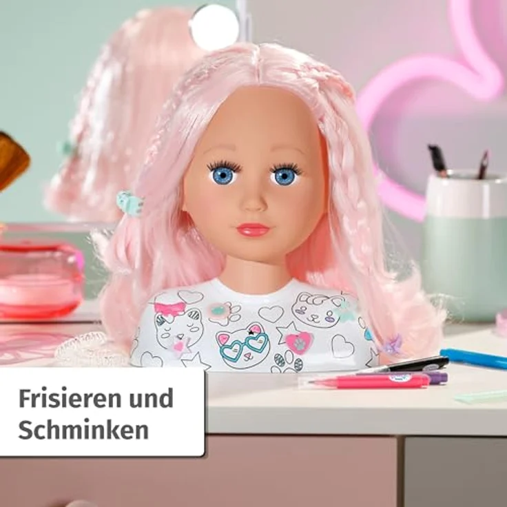 Baby Born Frisierkopf Stylingkopf Kreativ, mit Zubehör und langem rosa Haar – Bild 3