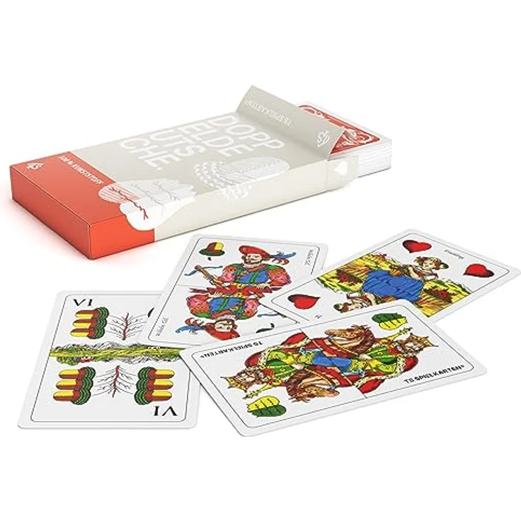 TS Spielkarten Doppeldeutsche/Schnapskarten, handgezeichnetes Kunststoff-Kartenspiel, wasserfest und reißfest, 36 Karten für 2 Spieler – Bild 2
