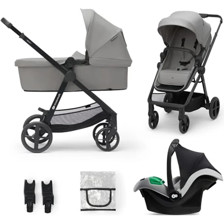 KinderKraft Newly 3in1 Mink Pro, Kombikinderwagen in Moonlight Grey mit einfachem Klappsystem und verstellbaren Elementen – Bild 1