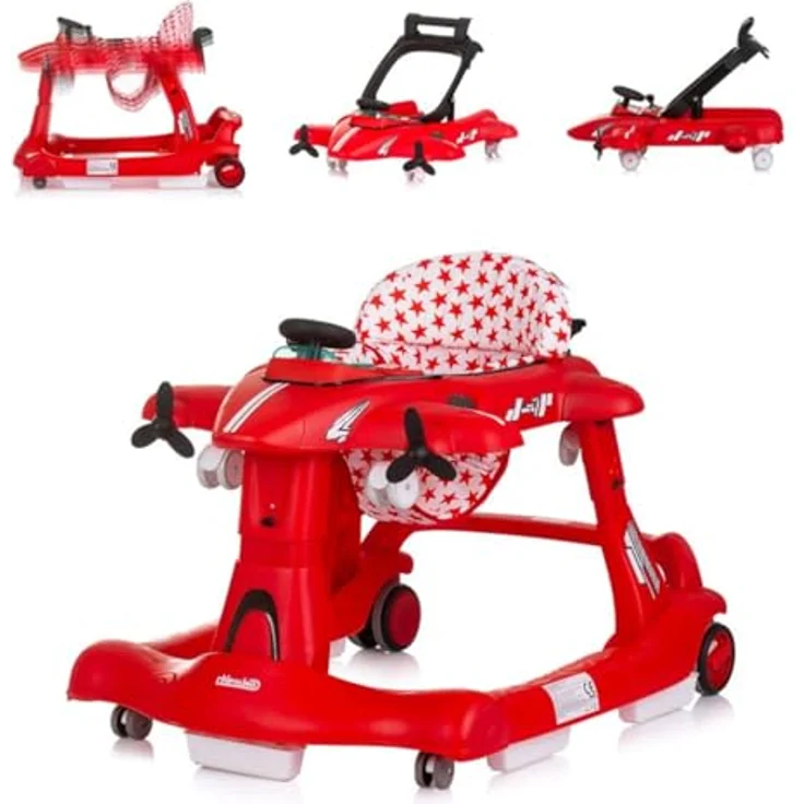 Chipolino Lauflernhilfe Airplane 3 in 1, Schiebespielzeug mit Musik, rot, höhenverstellbar, klappbar, ab 6 Monaten – Bild 1