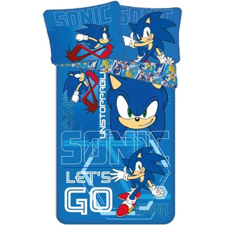 Jerry Fabrics Sonic The Hedgehog Official Let´s go Design Single Duvet Cover Set 140 x 200 cm | Reversible Bedding with Pillow Case 70x90 cm, Blue - Hochwertige Kinderbettwäsche aus 100% Baumwolle – Bild 1