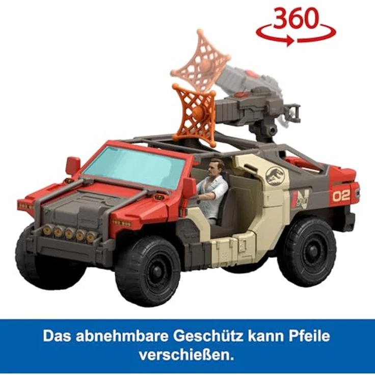 MATTEL JURASSIC WORLD Launch 'N Battle-Fahrzeug mit Velociraptor- und Martin Krebs-Figuren, 27 cm, inklusive DNA-Proben-Pfeil und Netzprojektil – Bild 4
