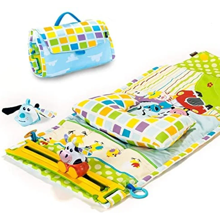 Yookidoo Baby Bauchlage Spielmatte mit Musik, Neugeborenen Spieldecke & Outdoor Activity Gym mit Kissen, Beißspielzeug und Faltbarer Tragetasche – 0–12 Monate – Bild 2