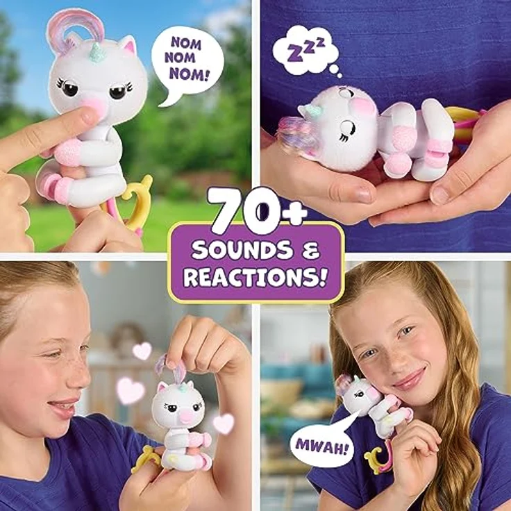 Fingerlings 2.0 Basic Unicorn- Lulu, Interaktives Babyeinhor mit 70+ Licht und Reaktionen, Fuzzy-Fell und posierbarer Schwanz, Rosa – Bild 2