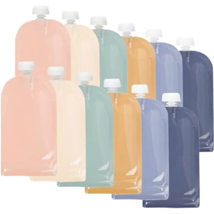 Jané Wiederverwendbare Quetschbeutel 200 ml, 12 Stück, BPA-frei, spülmaschinen- und gefriergeeignet, mit Sichtfenster