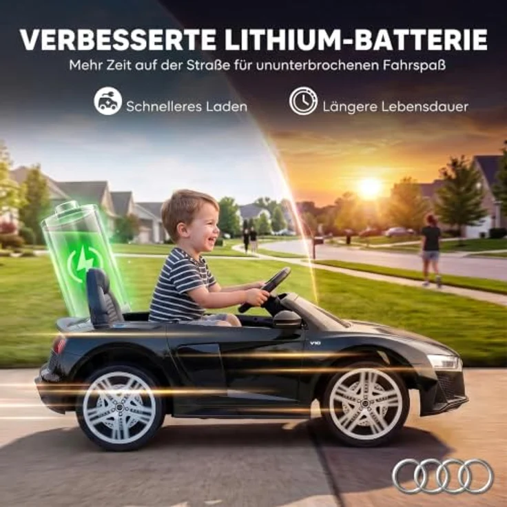 AIYAPLAY Audi R8 Spyder Elektro Kinderauto 12V mit Fernbedienung, Lithium-Akku, sanftem Anfahren und Hinterradfederung – Bild 5