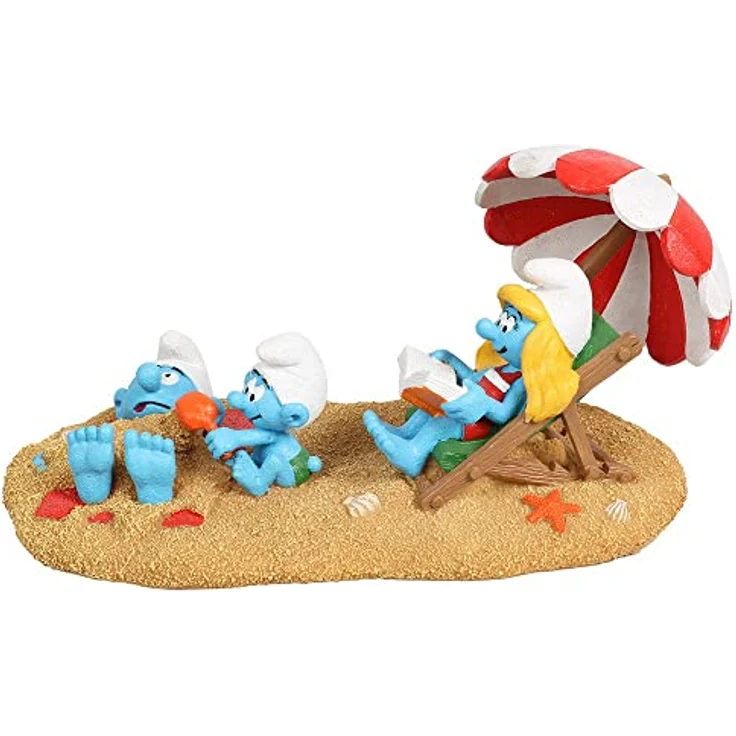 Aquadella, Figur Schlümpfe, Strand, Schlümpfe & Baby, sehr detailliert und hergestellt aus Polyesterharz, ungiftig und pH-neutral, für Süß- und Meerwasseraquarien – Bild 1