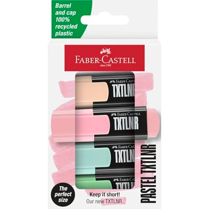 Faber-Castell Textmarker TXTLNR Pastell, 4er Set mit langlebiger Keilspitze, Strichstärke 1-3 mm, nachfüllbar, wasserbasierte Tinte – Bild 1