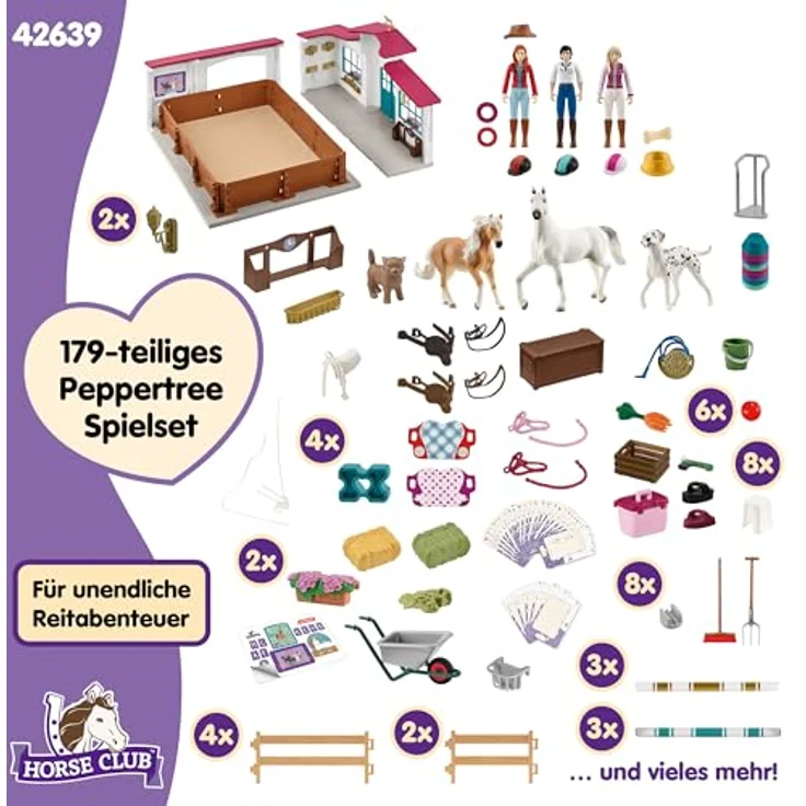 Schleich Reithalle Peppertree, Spielset mit Zubehör für Voltigieren und Springreiten, ca. 53,5 x 52 x 35,1 cm – Bild 6