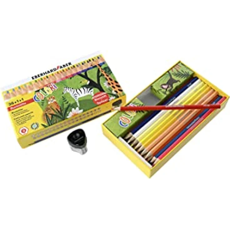 Eberhard Faber 514838 - Colori Stifte-Set mit 36 Sechskant-Buntstiften, 1 Bleistift und einem Spitzer, wasserfest und bruchsicher, im Kartonetui, Farb-Stifte zum Malen, Illustrieren und Zeichnen – Bild 2