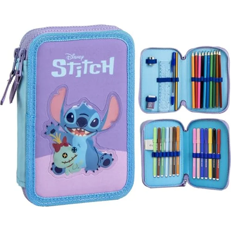 Lilo & Stitch Federmäppchen gefüllt – 24-tlg. Schuletui mit Buntstiften, Filzstiften, Bleistiften und Zubehör für Kinder, farbenfrohes Design – Bild 1