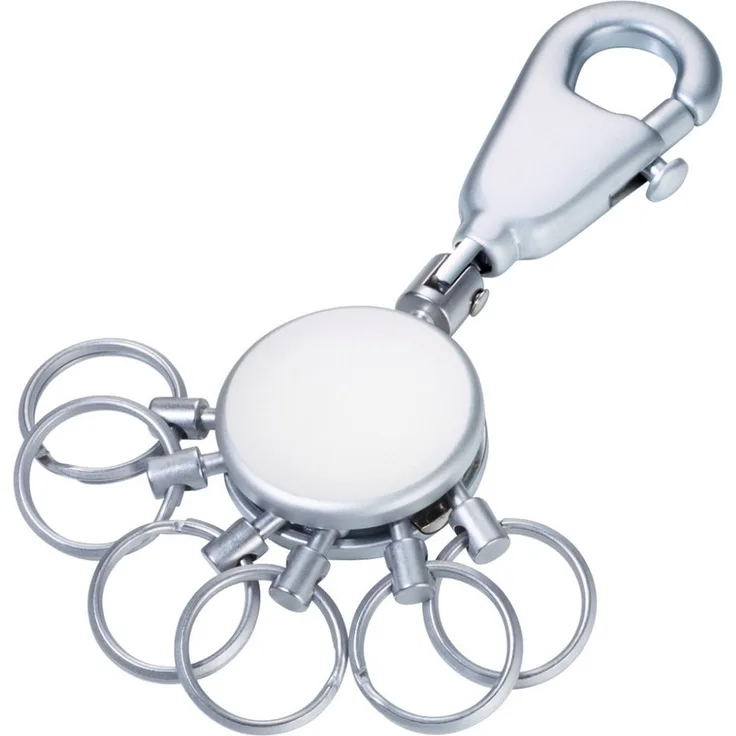TROIKA Schlüsselanhänger PATENT, inkl. Karabinerhaken, 6 ausklinkbare Ringe, Messing, Metall – matt, silberfarben