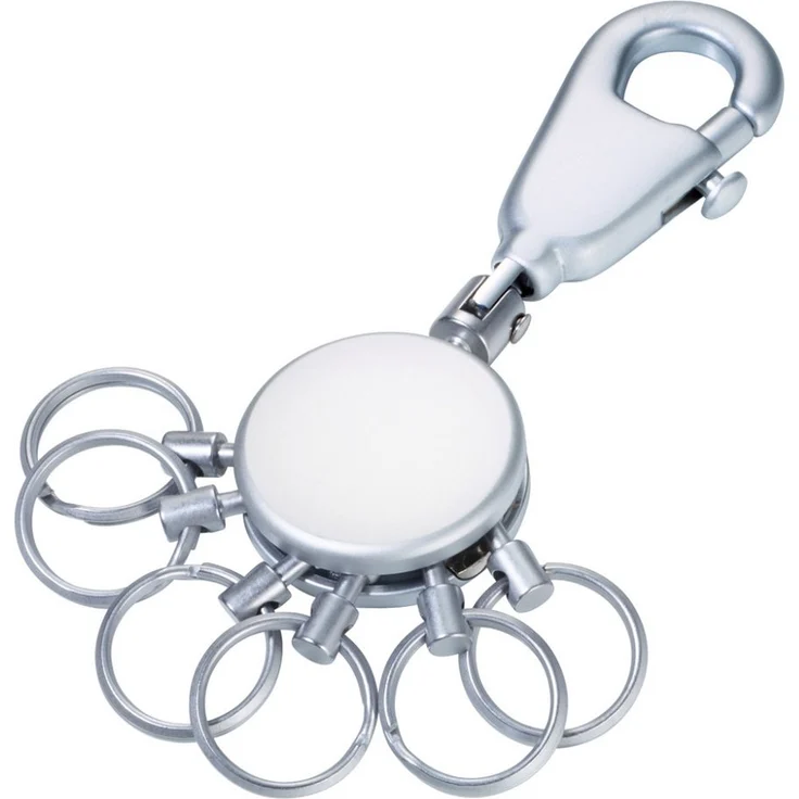 TROIKA Schlüsselanhänger PATENT, inkl. Karabinerhaken, 6 ausklinkbare Ringe, Messing, Metall – matt, silberfarben