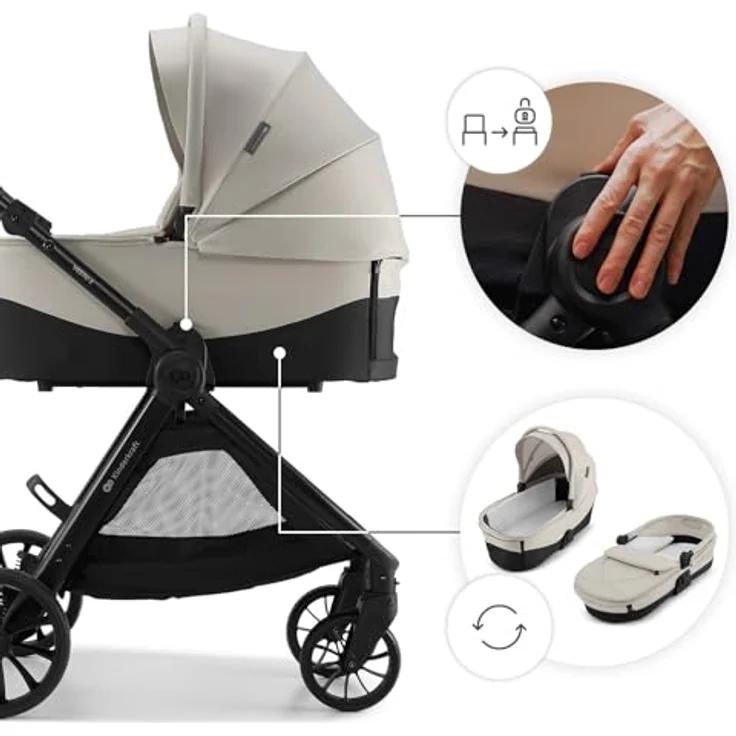 Kinderkraft VESTO 2, 2-in-1-Kombikinderwagen mit Babywanne und wendbarem Sportsitz, faltbar, 8/11" Räder, Beige – Bild 4