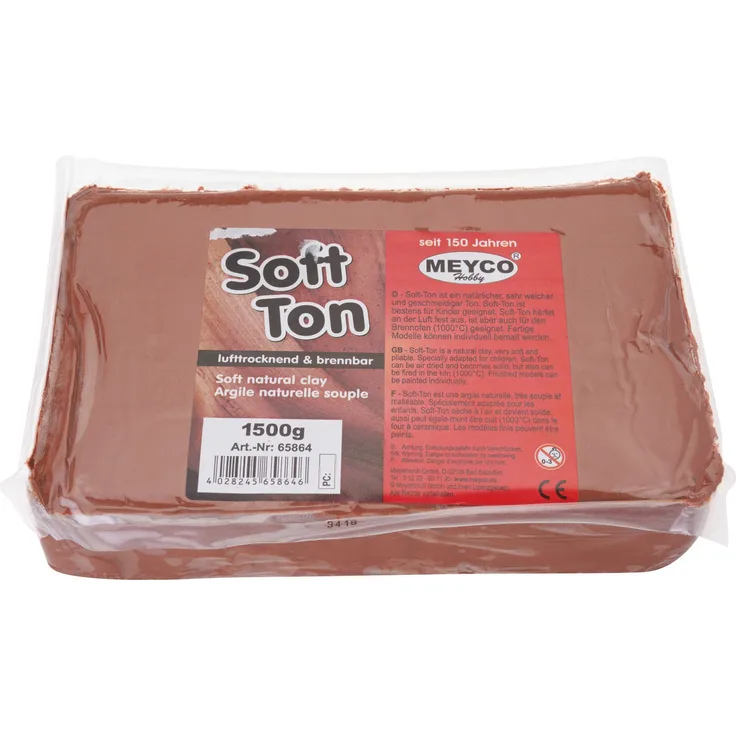 MEYCO Hobby Modelliermasse Soft Ton, 1,5 kg - Lufttrocknend, kreatives Bastelmaterial