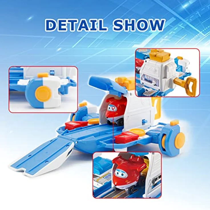Super Wings World Flugzeuge Spielset, 2 Zoll Jett Transforming Flugzeug mit verschiebbarer Landebahn, Lichteffekten und Sounds, für Kinder ab 3 Jahren – Bild 4