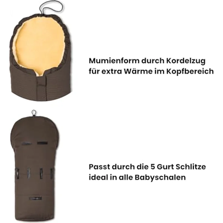 Hofbrucker Lammfell-Fußsack Eskimo für Babyschale, Kinderwagen und Buggy braun, universell einsetzbar – Bild 10