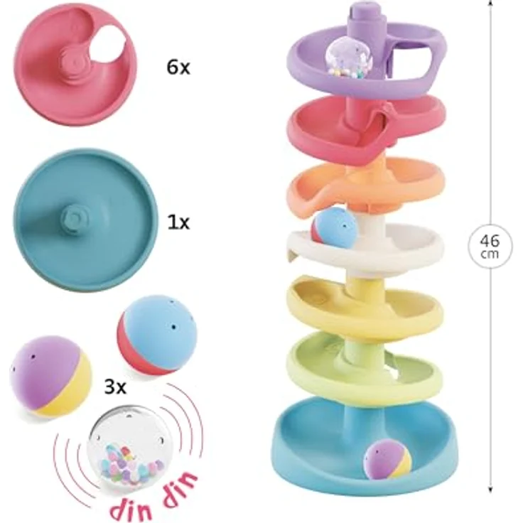 Quercetti Play Bio Spiral Tower, Murmelspielturm aus 7 Elementen für Kleinkinder ab 12 Monaten, inkl. 3 Rassel-Kugeln, fördert Hand-Augen-Koordination – Bild 3