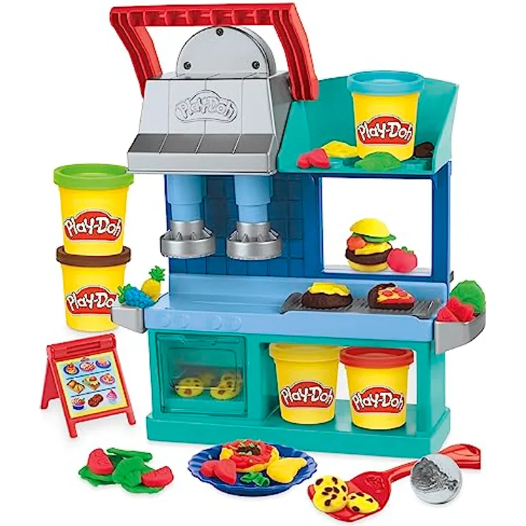 Play-Doh Kitchen Creations Buntes Restaurant, 2-seitiges Küchenspielset, Set für Mädchen und Jungen