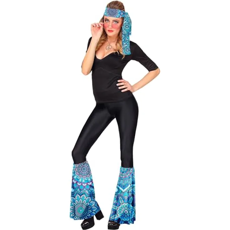 W WIDMANN MILANO Party Fashion - Hippie Set 60er / 70er Jahre, Stirnband und Stulpen, Mandala-Motiv in Blau