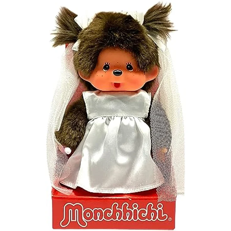 Monchhichi Plüschfigur Braut Mädchen 20 cm Monchhichi Puppe im Hochzeits-Kleid & Schleier, Sammlerstück in Brautkleid-Farbgebung – Bild 2