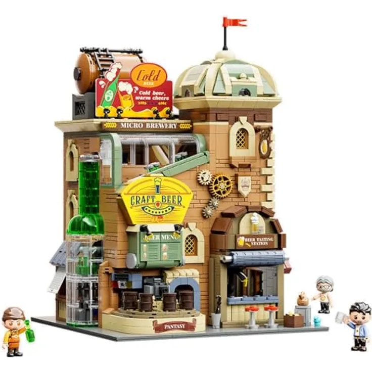 Pantasy Craft Brewery, Klemmbausteine-Set mit 3252 Teilen, nostalgisches Design, drei Minifiguren, modularer Aufbau