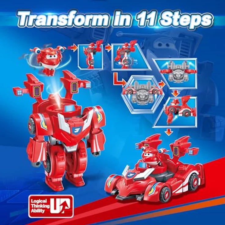 Super Wings Jett 2-in-1 Verwandlungsroboter, ca. 18 cm groß, verwandelt vom Roboter zum Auto, für Kinder ab 3 Jahren, Rot – Bild 3