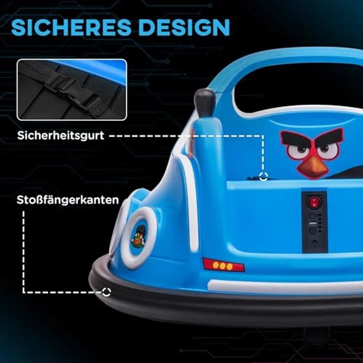 AIYAPLAY Elektro-Kinderauto 12V, mit Fernbedienung, Musik, Lichtern, Belastbarkeit 30 kg, 360В°-Drehung, Blau – Bild 6