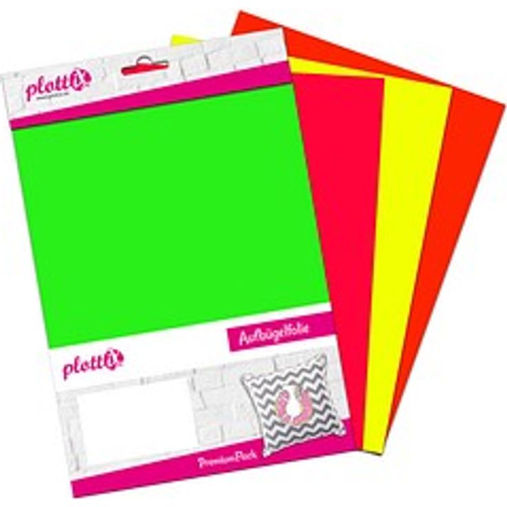 plottiX PremiumFlock Neon Aufbügelfolie, farbsortiert, 4 Stück, 20,0 x 30,0 cm, samtig weich