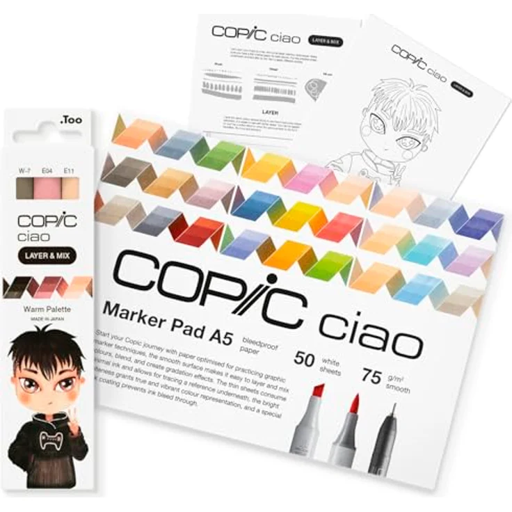 COPIC® Ciao Warm Palette Starter Layoutmarker-Set, farbsortiert, 1,0 + 6,0 mm, inklusive 3 Farben und Zubehör – Bild 1