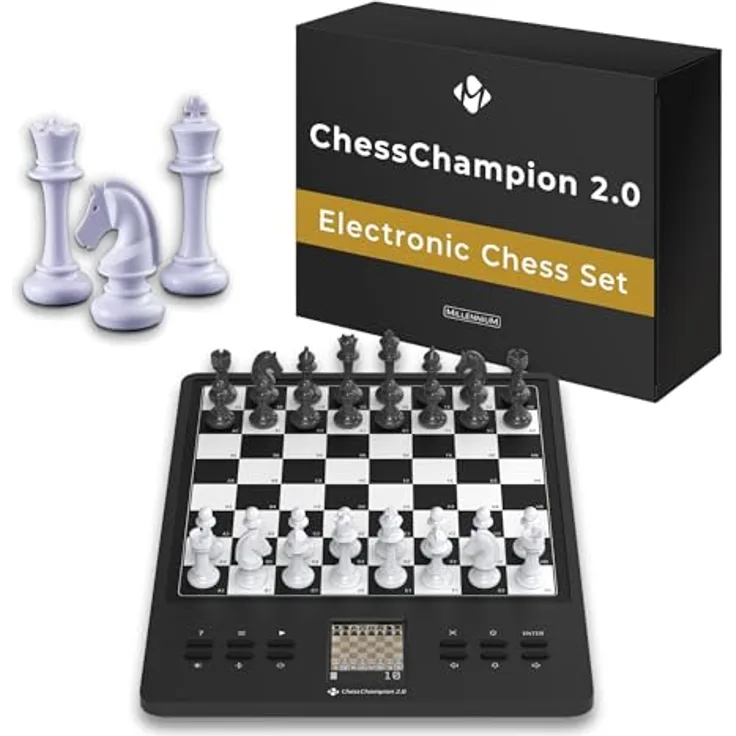 Millennium 2000 Chess Champion 2.0, Schachcomputer mit KI-Trainer und Farbdisplay, kompakt und mobil