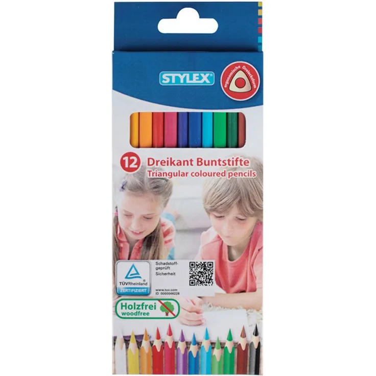 Stylex Schreibwaren Buntstift 12 Dreikant Buntstifte / 12 verschiedene Farben, farbig lackiert, holzfrei