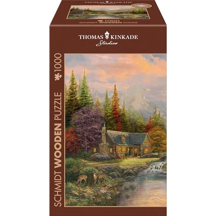 Schmidt Spiele 59799 Bergkulisse mit Bach, Thomas Kinkade, 1000 Teile Holzpuzzle, Mehrfarbig