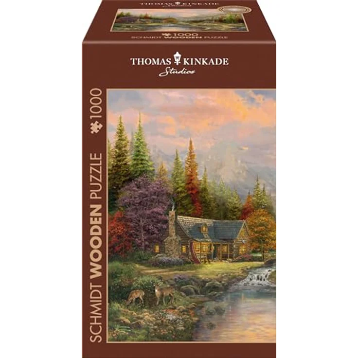 Schmidt Spiele 59799 Bergkulisse mit Bach, Thomas Kinkade, 1000 Teile Holzpuzzle, Mehrfarbig – Bild 1