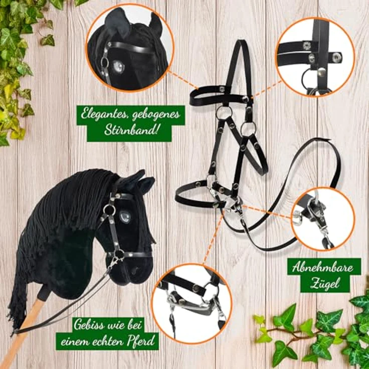 Hobby Horse Land Black Star A3, Steckenpferd mit Fliegenhaube in Weiß, langlebige Materialien für jahrelangen Spielspaß – Bild 2