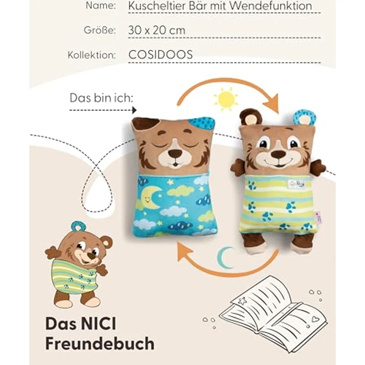 NICI Cosidoo Kuscheltier Bär mit Wendefunktion, 30x20cm, braun, weiches Plüschtier mit Stauraum für Schätze, ideal zum Kuscheln & Spielen – Bild 5