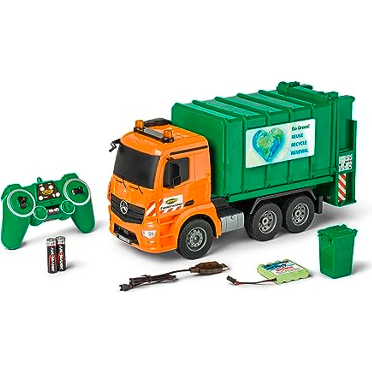 Carson 500907672 1:20 MB Arocs Müllwagen 100% RTR - 100% fahrfertig, Spielzeug LKW, Spielzeugauto, Ferngesteuerter Müllwagen, für Kinder ab 8 Jahren, Fahrzeit ca. 30 min, grün – Bild 1