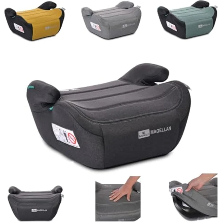 Lorelli Kindersitzerhöhung Sitzerhöhung i-Size Magellan, Bezug waschbar, Booster, für Kinder 125-150cm, 36 kg, schwarz – Bild 1