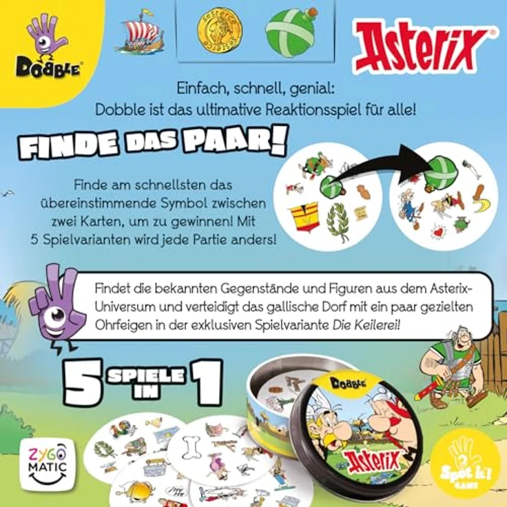 Zygomatic Dobble Asterix, Reaktionsspiel mit 55 Asterix-Karten für 2-6 Spieler, ab 6 Jahren – Bild 5