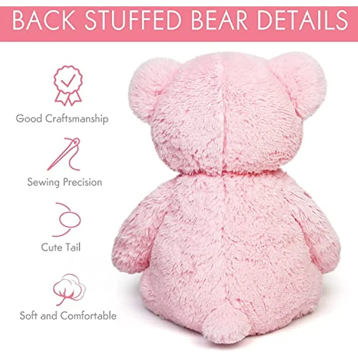 LotFancy Teddybär Kuscheltier 50 cm, Plüschtier mit weicher Füllung und langlebigen Sicherheitsdetails, rosa – Bild 4