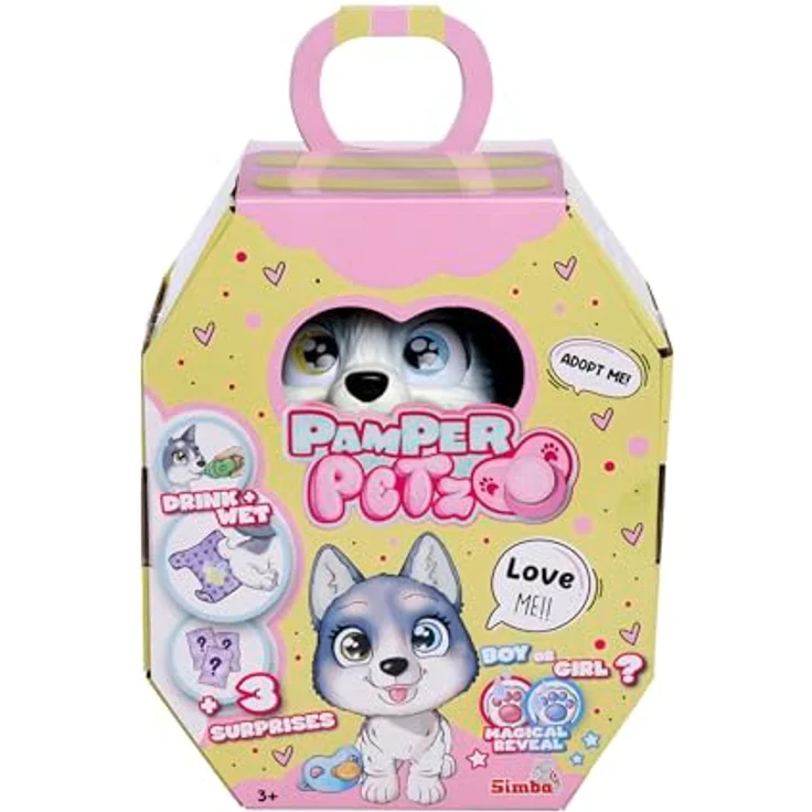 Simba Toys Pamper Petz Husky, interaktives Kuscheltier mit Trink- und Nässfunktion, 15 cm, inkl. Überraschungen und Adoptionsurkunde – Bild 5