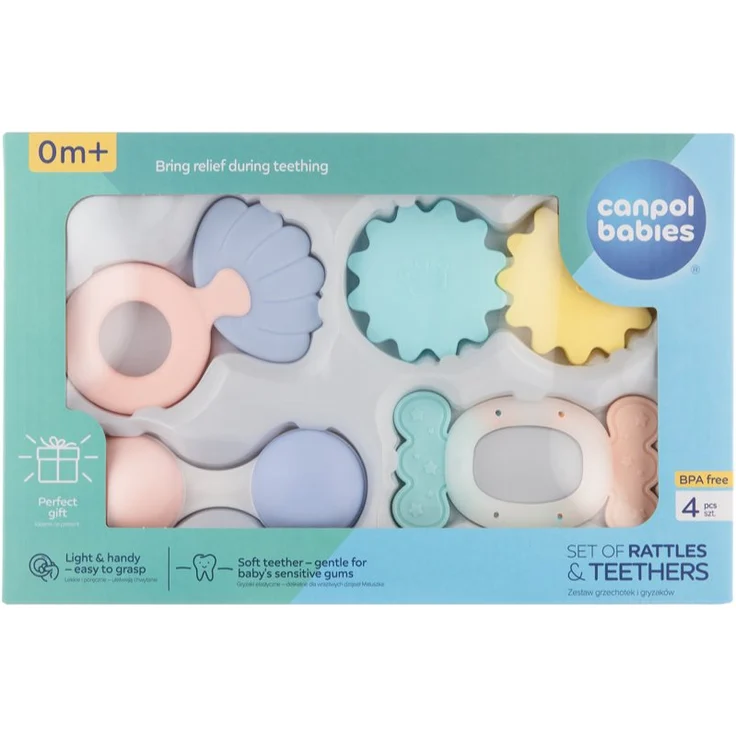 Canpol Babies Pastels Rassel mit Beißring Geschenkset 0m+, ideal für Neugeborene, lindert Zahnwachsschmerzen, leicht und praktisch