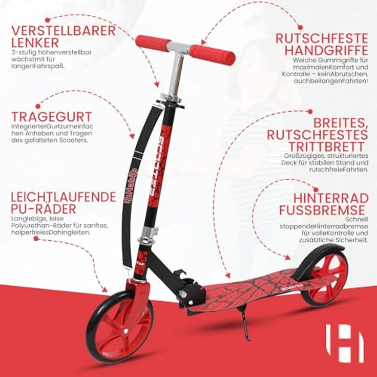 Europebazar Habib Kickroller mit 205mm XXL Rädern, klappbar für bis zu 100kg – Bild 4