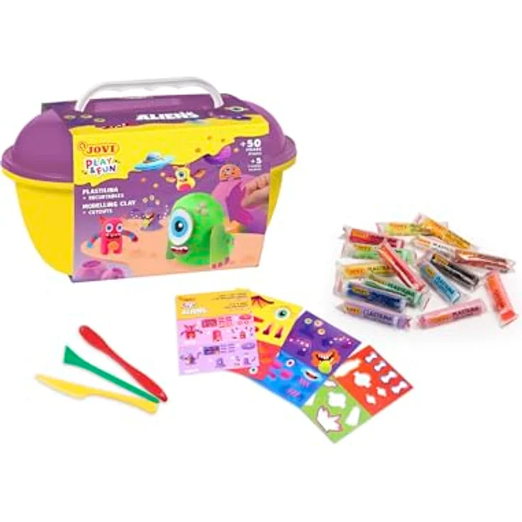 Jovi Play&Fun ALIENS Knete, 24 Tabletten à 15 g mit 3 Schablonen, 3 Modellierwerkzeugen, ungiftig, für Kinder ab 3 Jahren – Bild 2