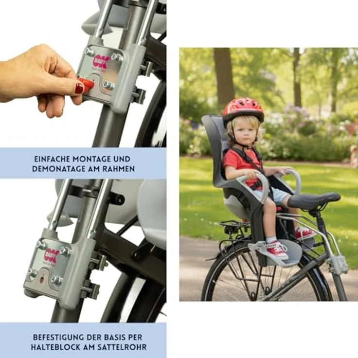 OK Baby Fahrradkindersitz, Schwarz Grau, für Kinder ab 9 Monaten bis 22 kg mit Polsterung und Regenschutz – Bild 5