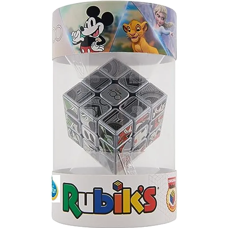 ThinkFun - 76545 - Rubik's Cube Disney 100 - Der Disney-Cube im exklusiven Platin-Look, zum 100 jährigen Disney-Jubiläum. Ein Sammlerstück und Denkspiel für Erwachsene und Kinder ab 8 Jahren