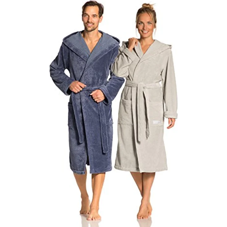 Vossen Bademantel Lynn, unisex Kapuze, kuscheliger Velours, cremefarben, 50% Baumwolle, 50% Polyester – Bild 1