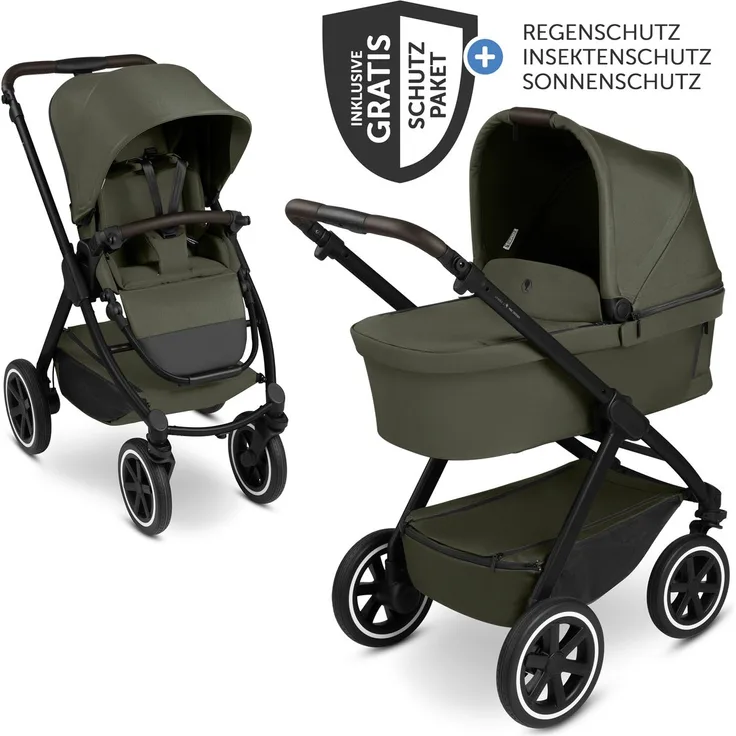 ABC Design Kombi-Kinderwagen Samba 2, 2-in-1 Kinderwagen mit Babywanne & Sportsitz, Pure - Avocado, inkl. XXL-Zubehörpaket & Gratis Mobilitätsgarantie