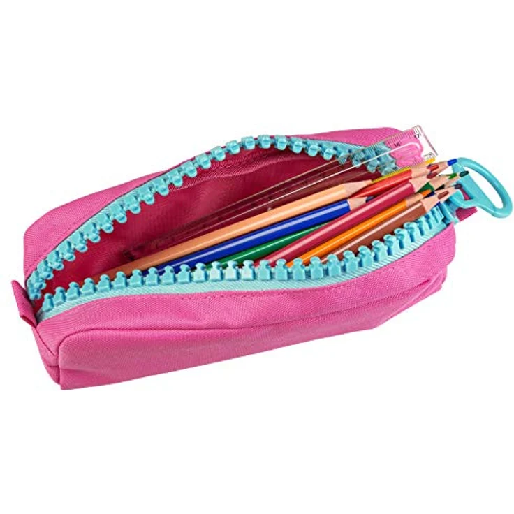 Idena 20099, Faulenzer mit Riesenzipper, viel Platz für Stifte, magenta mit türkisem XL-Zipper, 195 x 80 x 60 mm – Bild 3